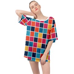 Square Plaid Checkered Pattern Oversized Chiffon Top by Ravend