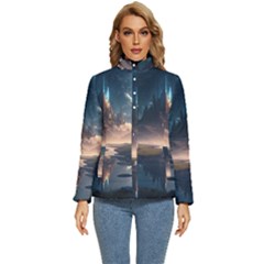 Space Planet Universe Galaxy Moon Women s Puffer Bubble Jacket Coat by Ravend