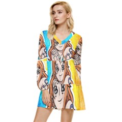 Nami Lovers Money Tiered Long Sleeve Mini Dress by designmarketalsprey31