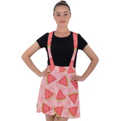 Background Watermelon Pattern Fruit Food Sweet Velvet Suspender Skater Skirt by Jancukart