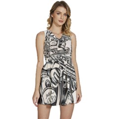 Scarface Movie Traditional Tattoo Sleeveless High Waist Mini Dress by tradlinestyle