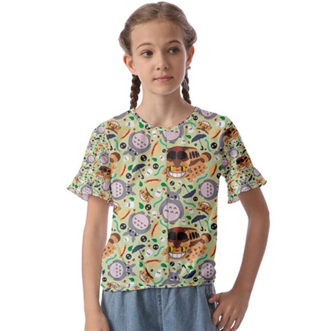 My Neighbor Totoro Pattern Kids  Cuff Sleeve Scrunch Bottom Tee by danenraven