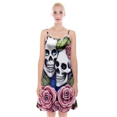 Skulls And Flowers Spaghetti Strap Velvet Dress by GardenOfOphir