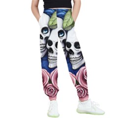 Skulls And Flowers Kids  Elastic Waist Pants by GardenOfOphir