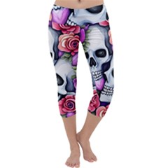 Floral Skeletons Capri Yoga Leggings by GardenOfOphir