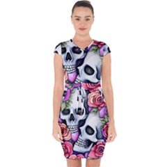 Floral Skeletons Capsleeve Drawstring Dress  by GardenOfOphir