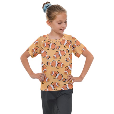 Fish Clownfish Orange Background Kids  Mesh Piece Tee by Ravend