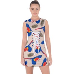 Bird Animals Parrot Pattern Lace Up Front Bodycon Dress by Ravend