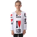 I love god Kids  V Neck Casual Top View1