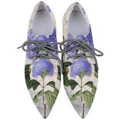 Blue Hydrangea Flower Painting Vintage Shabby Chic Dragonflies Pointed Oxford Shoes by danenraven