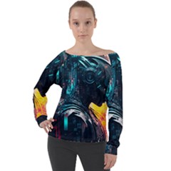 Who Sample Robot Prettyblood Off Shoulder Long Sleeve Velour Top by Ravend