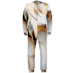 Marble Stone Abstract Gold White Onepiece Jumpsuit (men) by Ravend