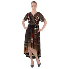 Chicago City Architecture Downtown Front Wrap High Low Dress by Ravend