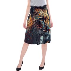 Leopard Feline Artwork Art Fantasy Midi Beach Skirt by Ravend