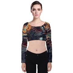 Leopard Feline Artwork Art Fantasy Velvet Long Sleeve Crop Top by Ravend