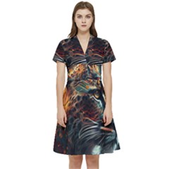 Leopard Feline Artwork Art Fantasy Short Sleeve Waist Detail Dress by Ravend