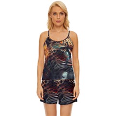 Leopard Feline Artwork Art Fantasy Satin Pajama Short Set by Ravend