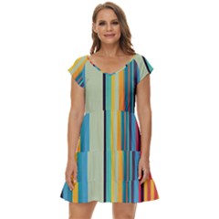 Colorful Rainbow Striped Pattern Short Sleeve Tiered Mini Dress by Uceng