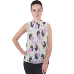 Pattern Pastel Drawing Art Mock Neck Chiffon Sleeveless Top by Uceng