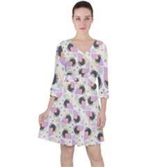 Pattern Pastel Drawing Art Quarter Sleeve Ruffle Waist Dress by Uceng