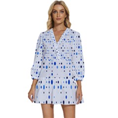 Blue Circle Pattern V-neck Placket Mini Dress by artworkshop