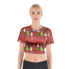 Santa Snowman Gift Holiday Cotton Crop Top by Uceng