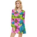 Flowers Wallpaper Tiered Long Sleeve Mini Dress View1