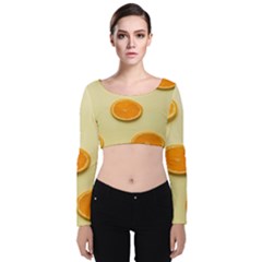 Fruite Orange Velvet Long Sleeve Crop Top by artworkshop