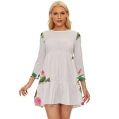 Watercolor Flower Long Sleeve Babydoll Dress by artworkshop