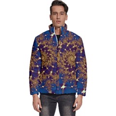 Fractal Spiral Art Pattern Blue Design Men s Puffer Bubble Jacket Coat by Ravend