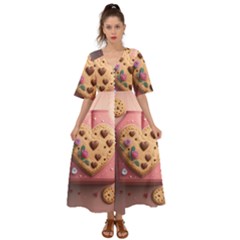 Cookies Valentine Heart Holiday Gift Love Kimono Sleeve Boho Dress by danenraven