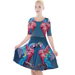 Birds Parrots Love Ornithology Species Fauna Quarter Sleeve A-line Dress by danenraven