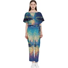 Oil Painting Night Scenery Fantasy Batwing Lightweight Chiffon Jumpsuit by Ravend