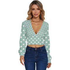 Light Blue And White Polka Dots Long Sleeve Deep-v Velour Top by GardenOfOphir