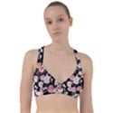 Boho Black Pink Flowers Watercolor VI Sweetheart Sports Bra View1