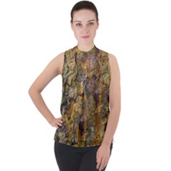 Rusty Orange Abstract Surface Mock Neck Chiffon Sleeveless Top by dflcprintsclothing