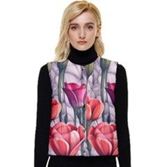 Color-infused Watercolor Flowers Women s Short Button Up Puffer Vest by GardenOfOphir