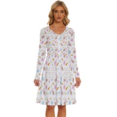 Easter Bunny Pattern Hare Easter Bunny Easter Egg Long Sleeve Dress With Pocket by Ravend