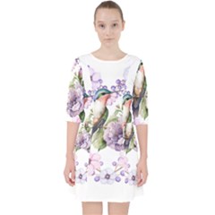 Hummingbird In Floral Heart Quarter Sleeve Pocket Dress by augustinet