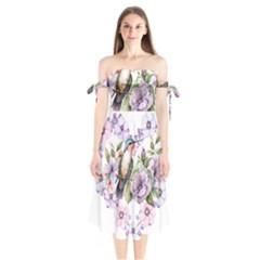 Hummingbird In Floral Heart Shoulder Tie Bardot Midi Dress by augustinet