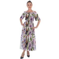 Hummingbird In Floral Heart Shoulder Straps Boho Maxi Dress  by augustinet