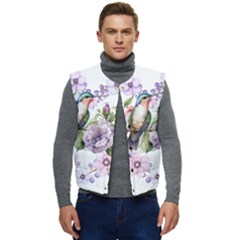 Hummingbird In Floral Heart Men s Short Button Up Puffer Vest	 by augustinet