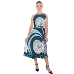 Flowers Pattern Floral Ocean Abstract Digital Art Midi Tie-back Chiffon Dress by Ravend