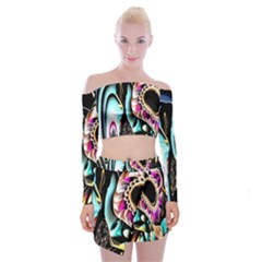 Garden Flower Nature Digital Art Abstract Off Shoulder Top With Mini Skirt Set by Ravend