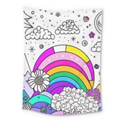 Rainbow Fun Cute Minimal Doodle Drawing Art Medium Tapestry by Ravend