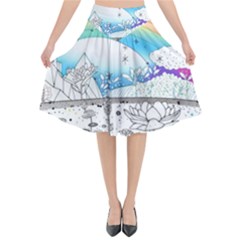 Rainbow Fun Cute Minimal Doodle Drawing Arts Flared Midi Skirt by Ravend