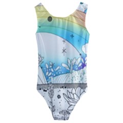 Rainbow Fun Cute Minimal Doodle Drawing Arts Kids  Cut-out Back One Piece Swimsuit by Ravend