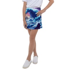 Storm Tsunami Waves Ocean Sea Nautical Nature Kids  Tennis Skirt by Ravend