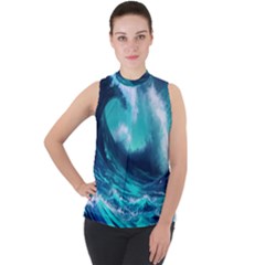 Tsunami Tidal Wave Ocean Waves Sea Nature Water Mock Neck Chiffon Sleeveless Top by Ravend