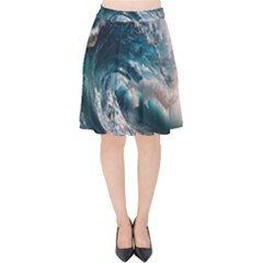 Tsunami Waves Ocean Sea Water Rough Seas 5 Velvet High Waist Skirt by Ravend